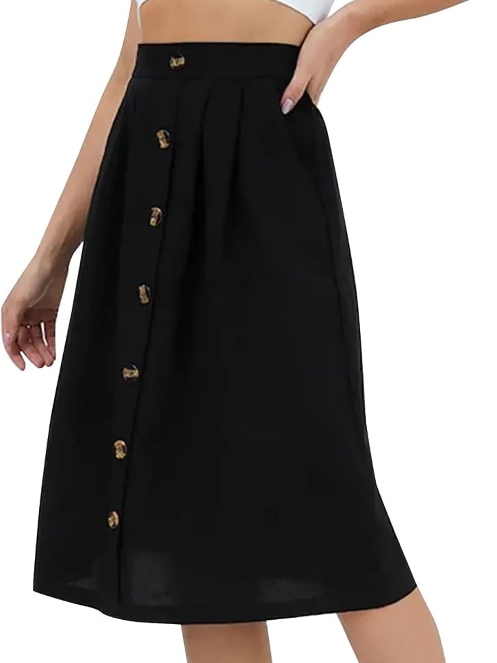 Classic Black Button-Front A-Line Skirt